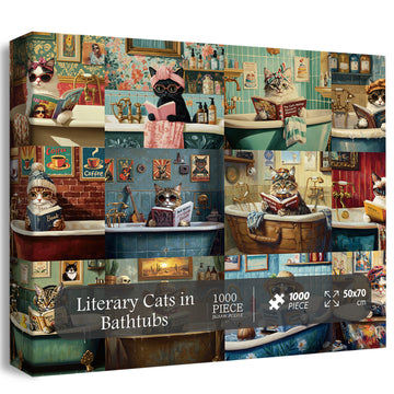 Literary Cats in Bathtubs Jigsaw Puzzle 1000 Pieces